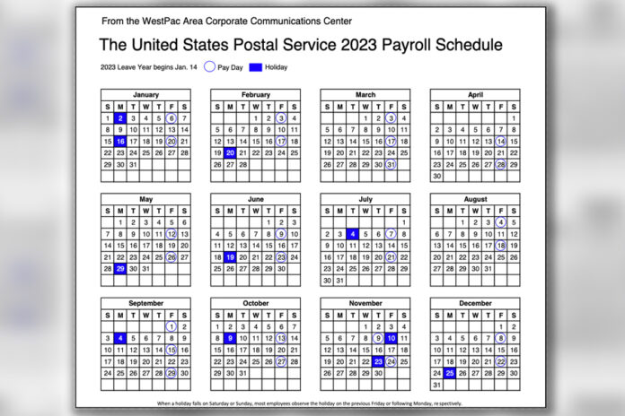 2023 USPS Paydays Calendar